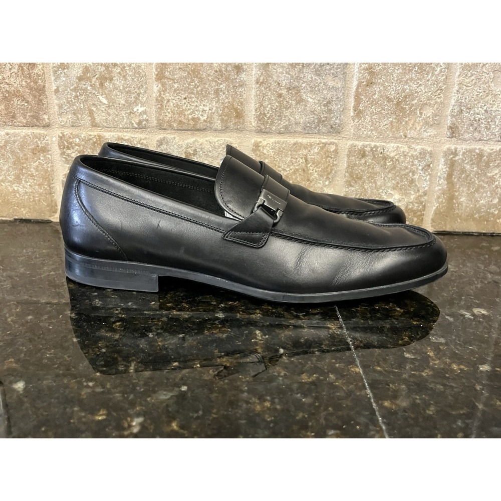 Salvatore Ferragamo Men's Black Leather Single Side Gancini Buckle Loafers 11